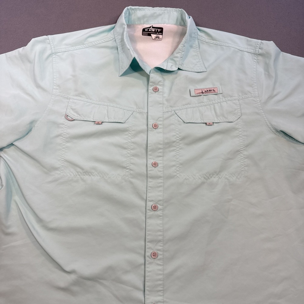 Habitat Fishing Shirt Men's XL GREEN  Lightweight Outdoor Button Up Boating